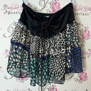 Marciano skirt or shirt tiered corset tie up style ruffle Black Satin Apparel